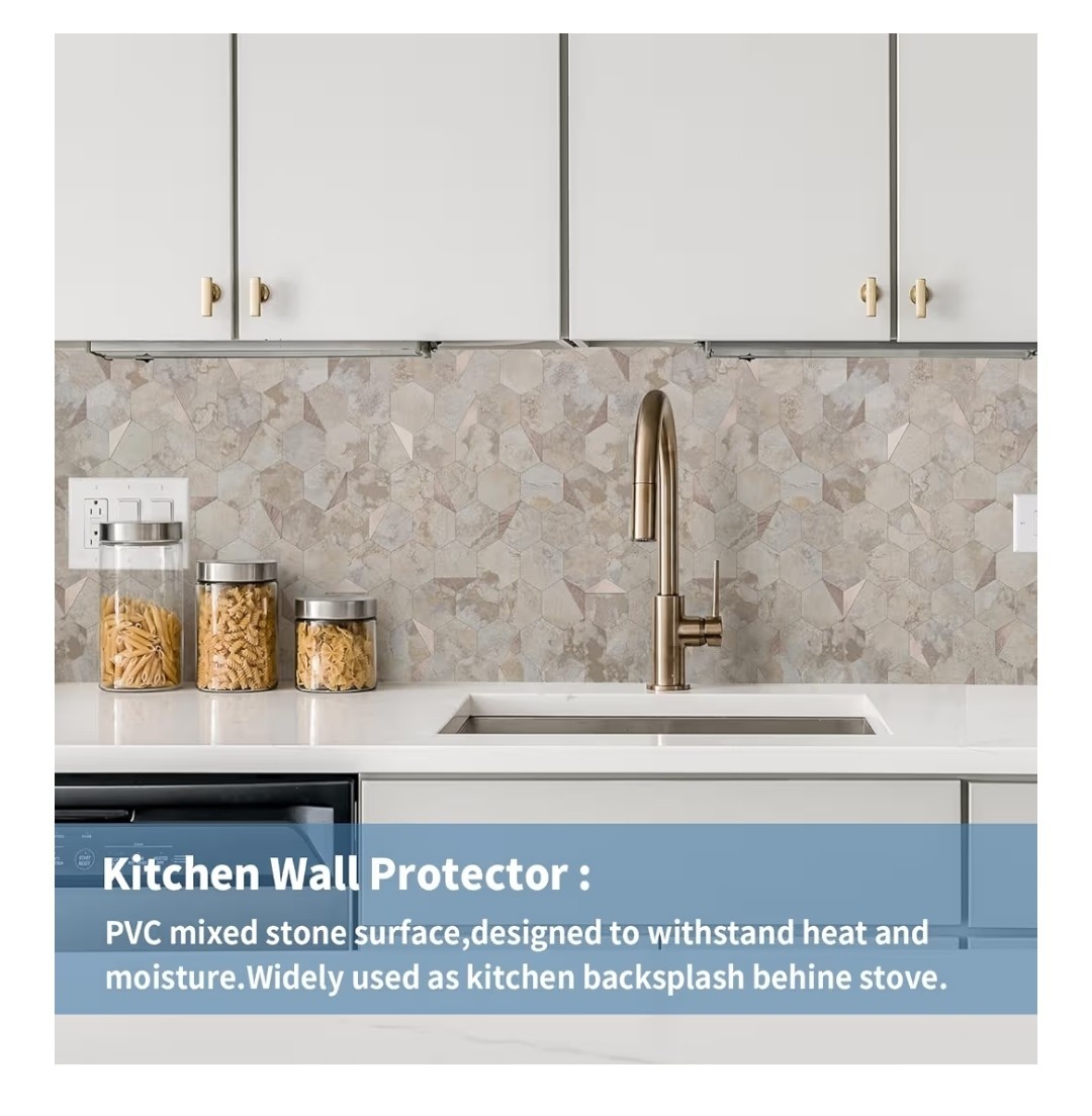OYASIMI Hexagon Peel & Stick Backsplash Tile 10-Sheets PVC Kitchen Wall Heat Res