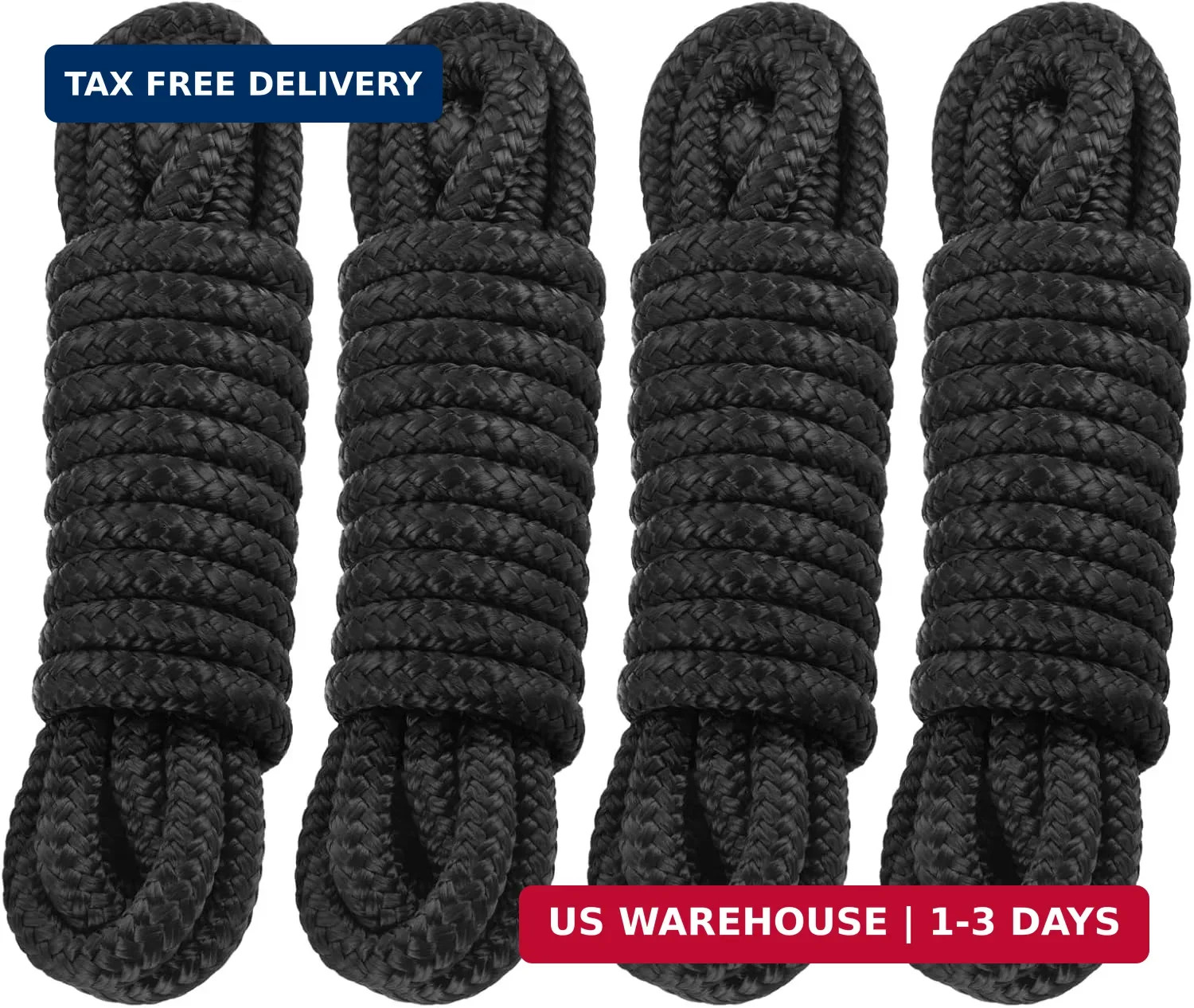 Premium Marine-Grade Dock Lines/Fender Lines – 4 Pack 3/8″ x 10′ Double Braided
