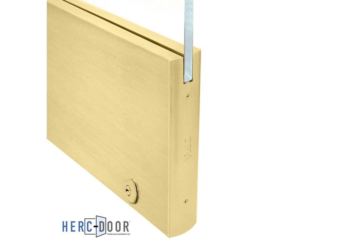 FHC R10S12SBL 10″ Square Door Rail 35-3/4″ With Lock – 1/2″ Glass – Satin Brass