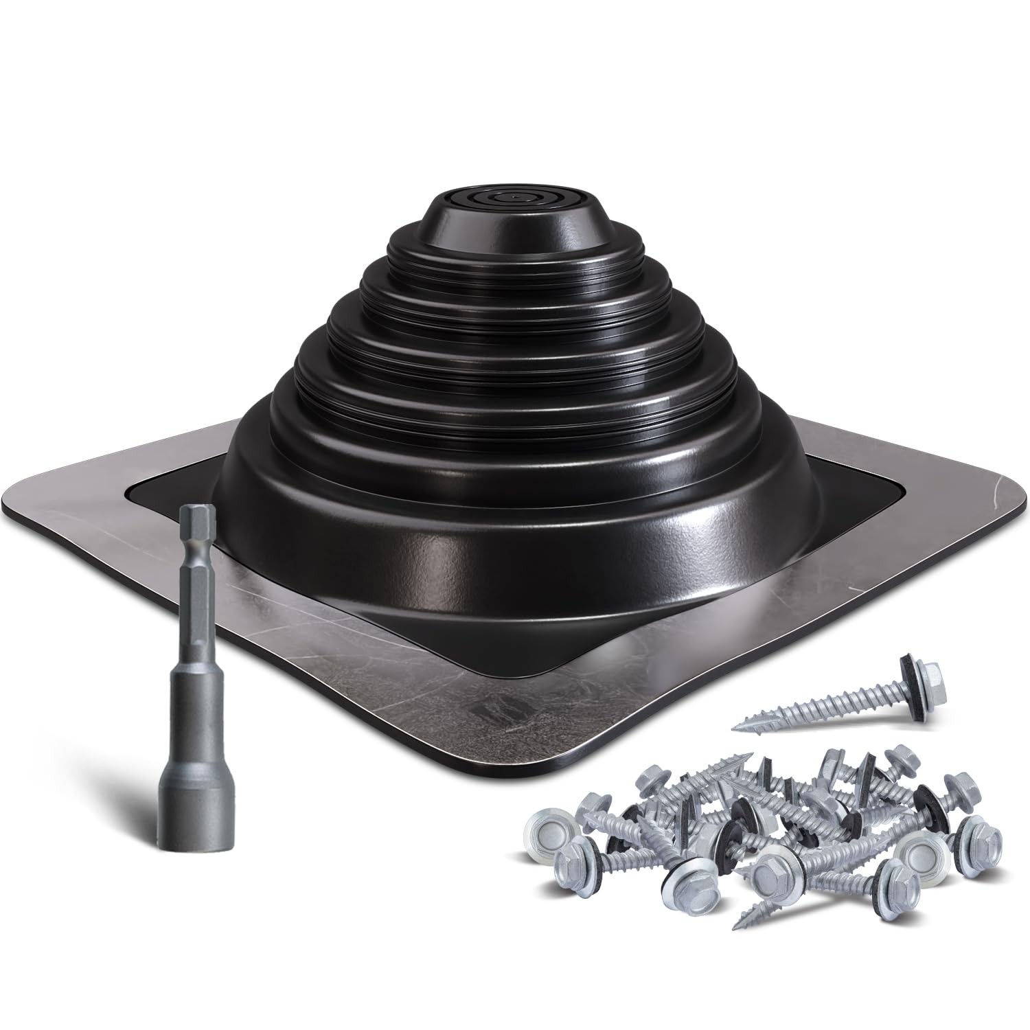 VIVIDA #3 Metal Roof (Pipe OD 1/4″ to 5″), Black – Square Base (1 PCS)