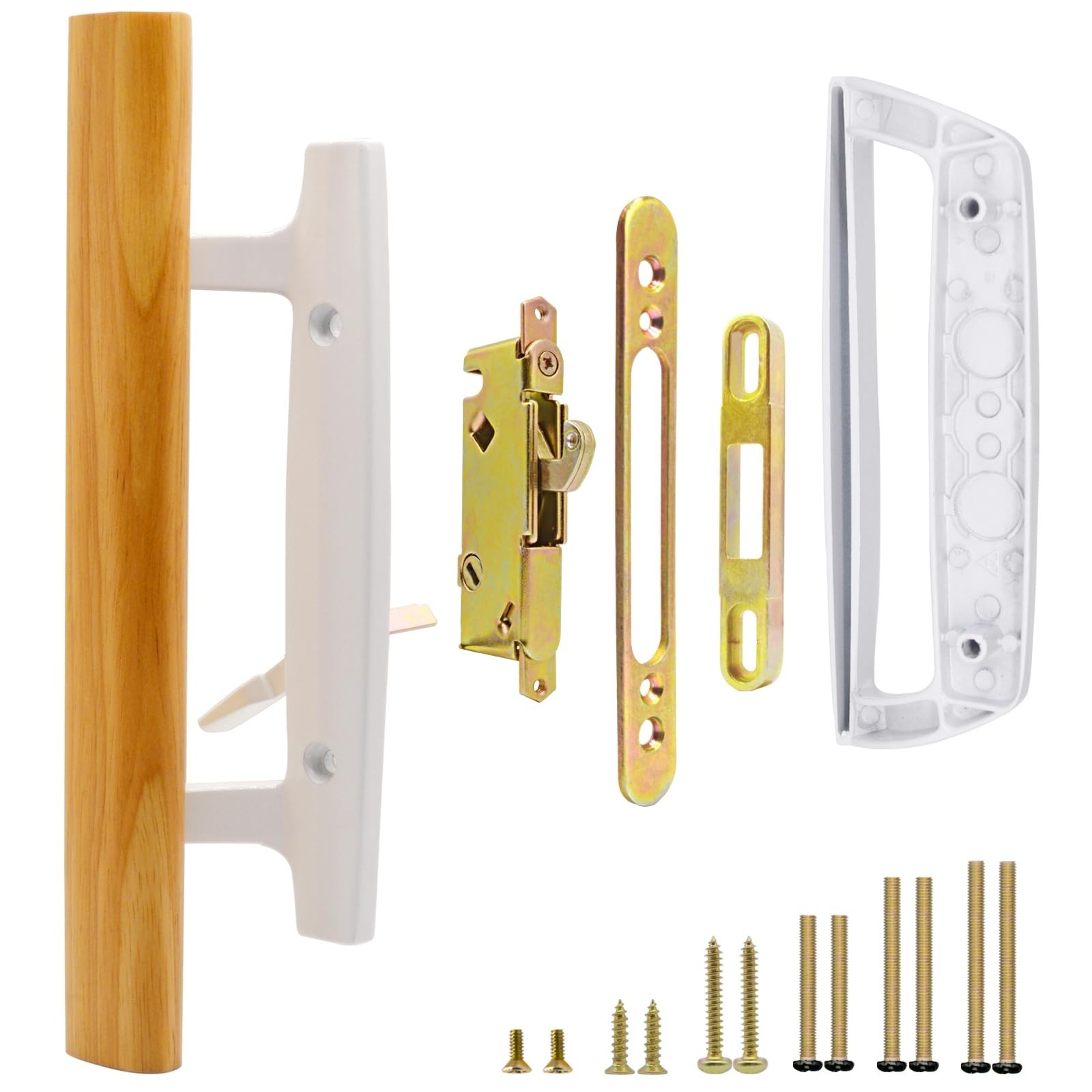 Patio Sliding Glass Door Handle with Mortise Lock 45° Keyway, Non-keyed Oak