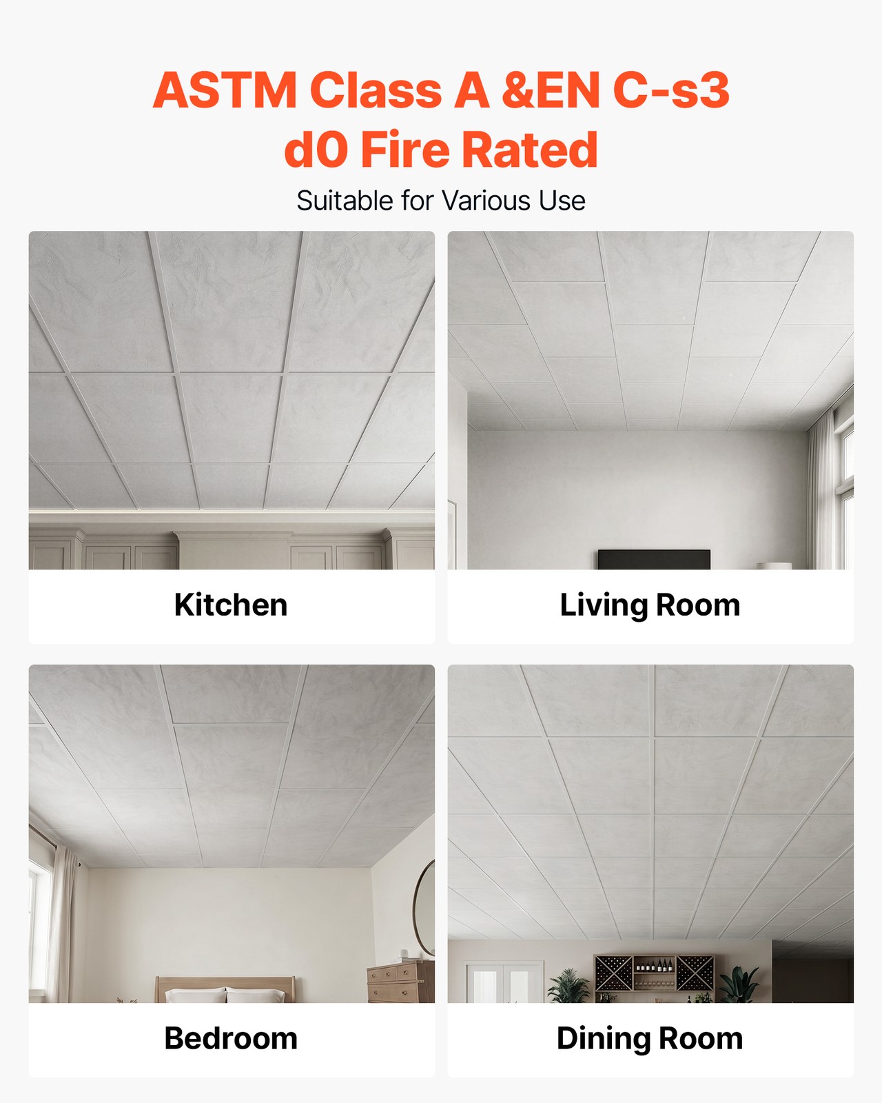 VEVOR 24 x 48 in PVC Ceiling Tiles 10-Pack Drop Ceiling Panels White Marble