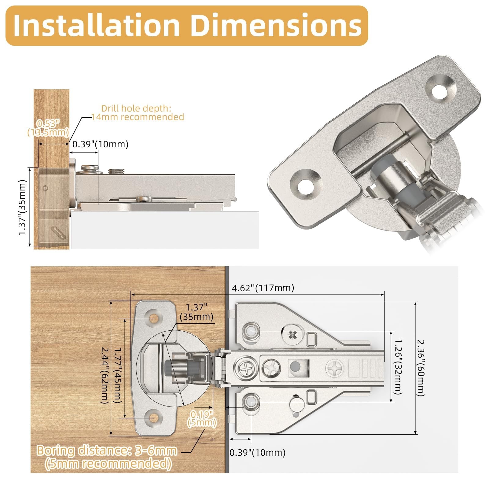 Furniware 10 Pack Full Overlay Soft Close Cabinet Hinges, Speed Control 4D Ad…