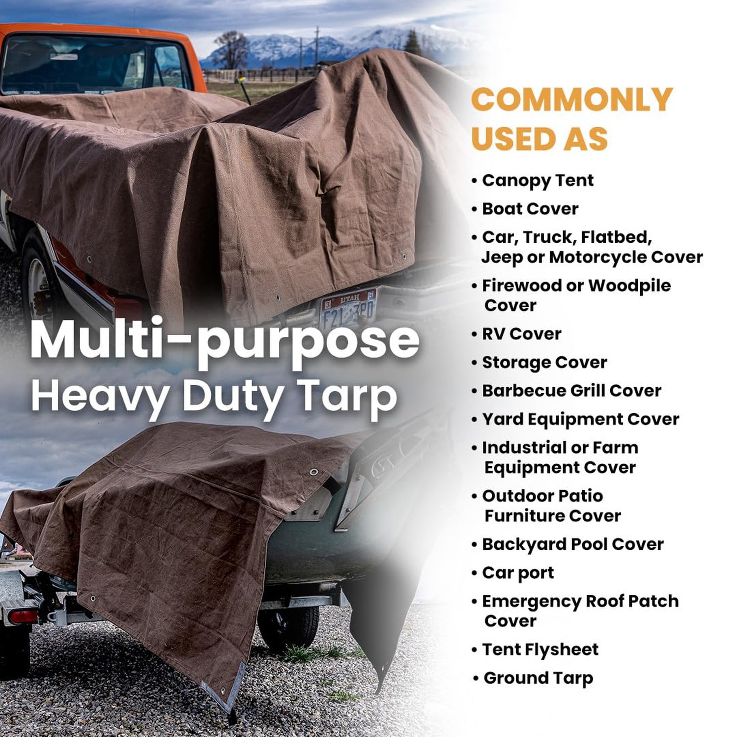 WHITEDUCK Canvas Tarp 18 oz. Heavy Duty 8’x6′ Waterproof, Mold and UV Resistant