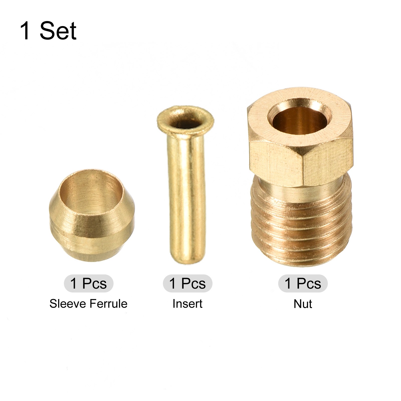Sleeve Ferrule & Insert & Nut 2.5mm ID 4mm OD Tube Brass Compression Kit 1 Set