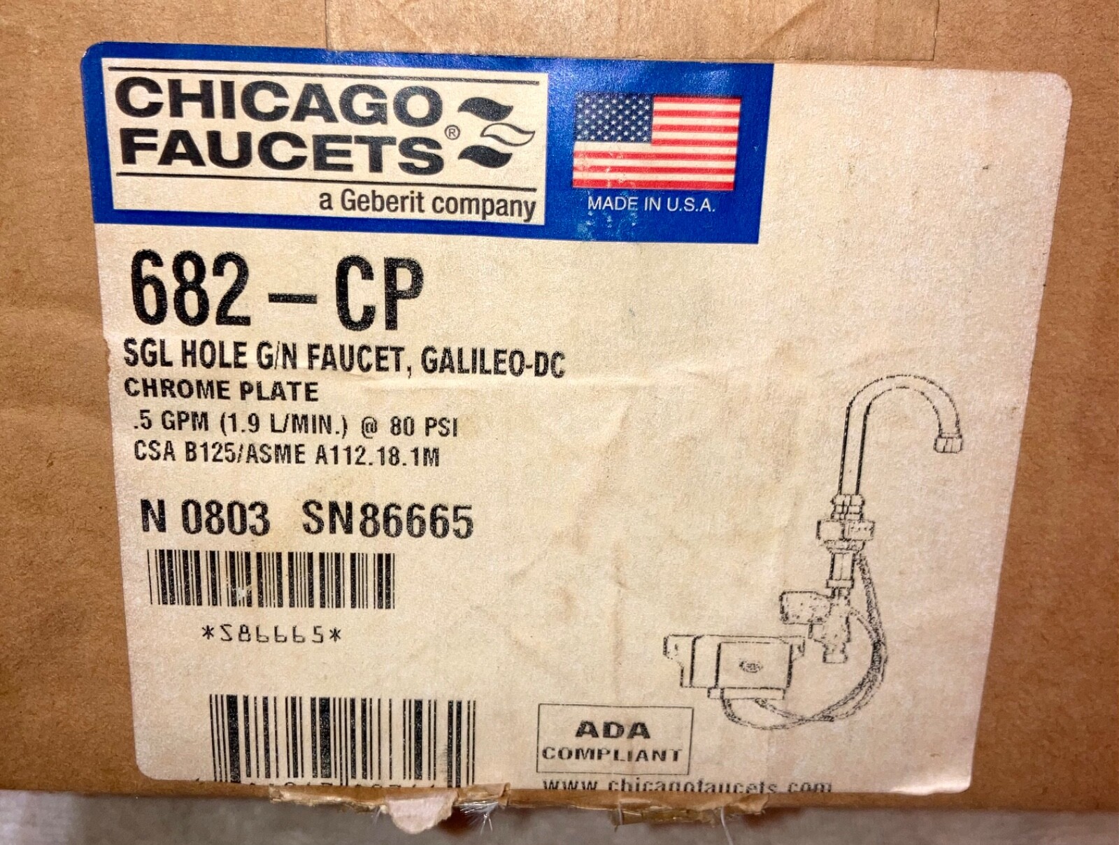 CHICAGO FAUCET GALILEO CP-682 HOSPITAL GRADE TOUCH-LESS SINGLE HOLE KIT