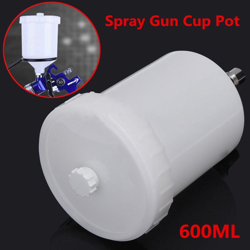 White 600ML Spray Gun Plastic Cup Pot QCC Thread Connector For SATA Spray Gun