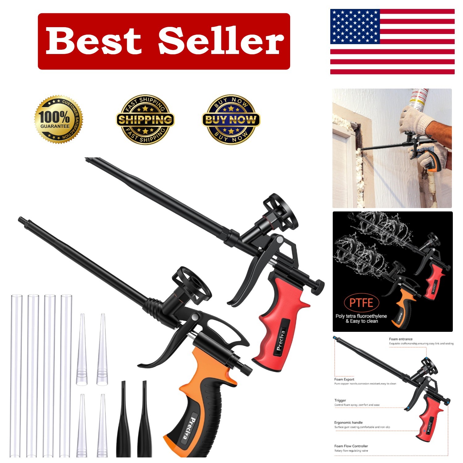 Ergonomic Spray Foam Gun – 2 PCS Set for Seamless Insulation and Sealing