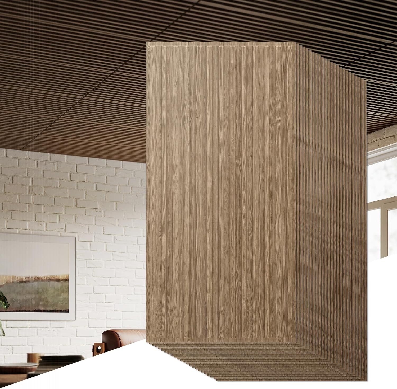 12 Pack Fluted PVC Wall Panels 48″x24″ Decorative Slat Ceiling Tiles Glue