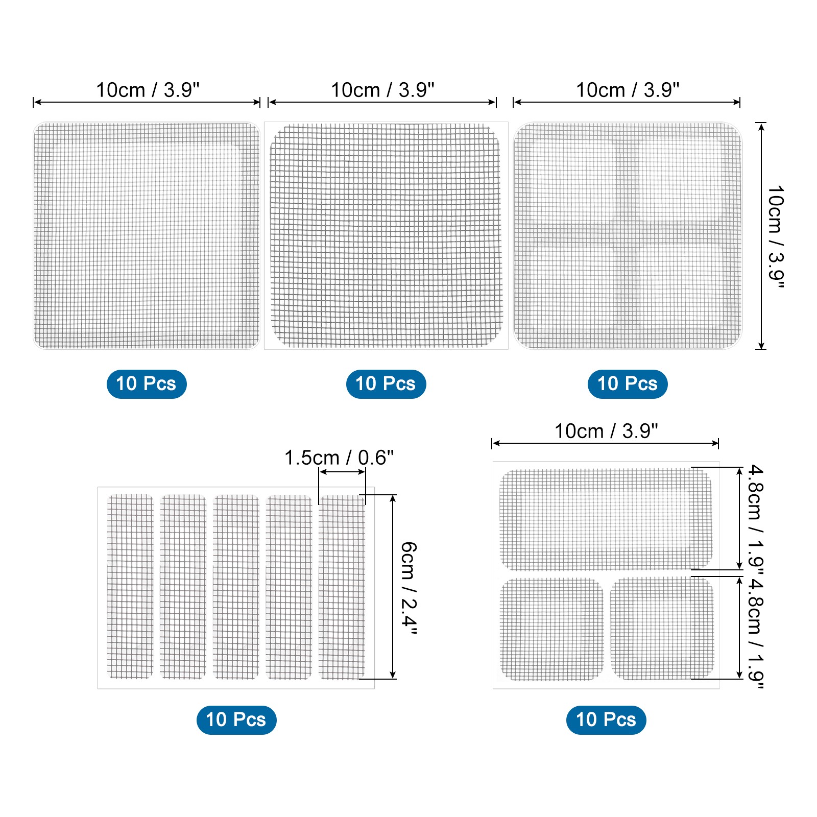 50Pcs 5 Styles Fiberglass Window Screen Repair Kit, Grey