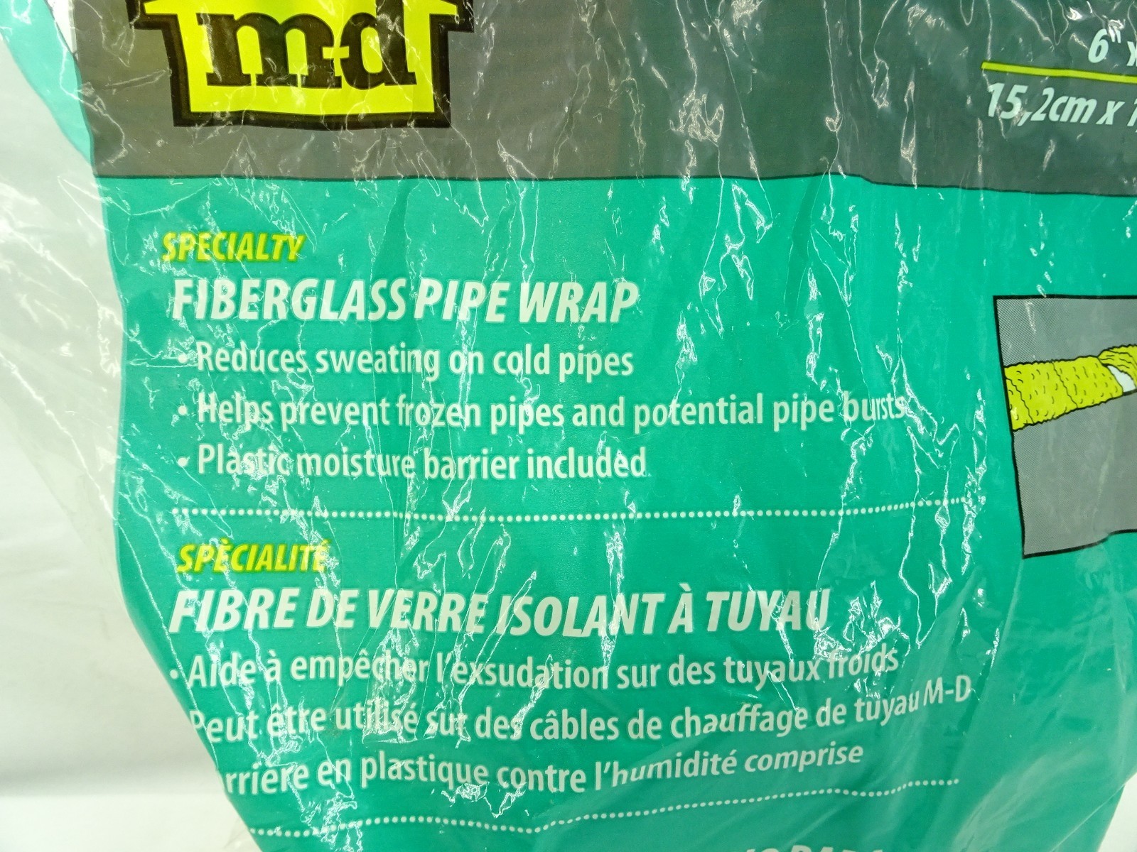 Fiberglass Pipe Wrap by M-D 6″ x 1/2″ x 25′ TF