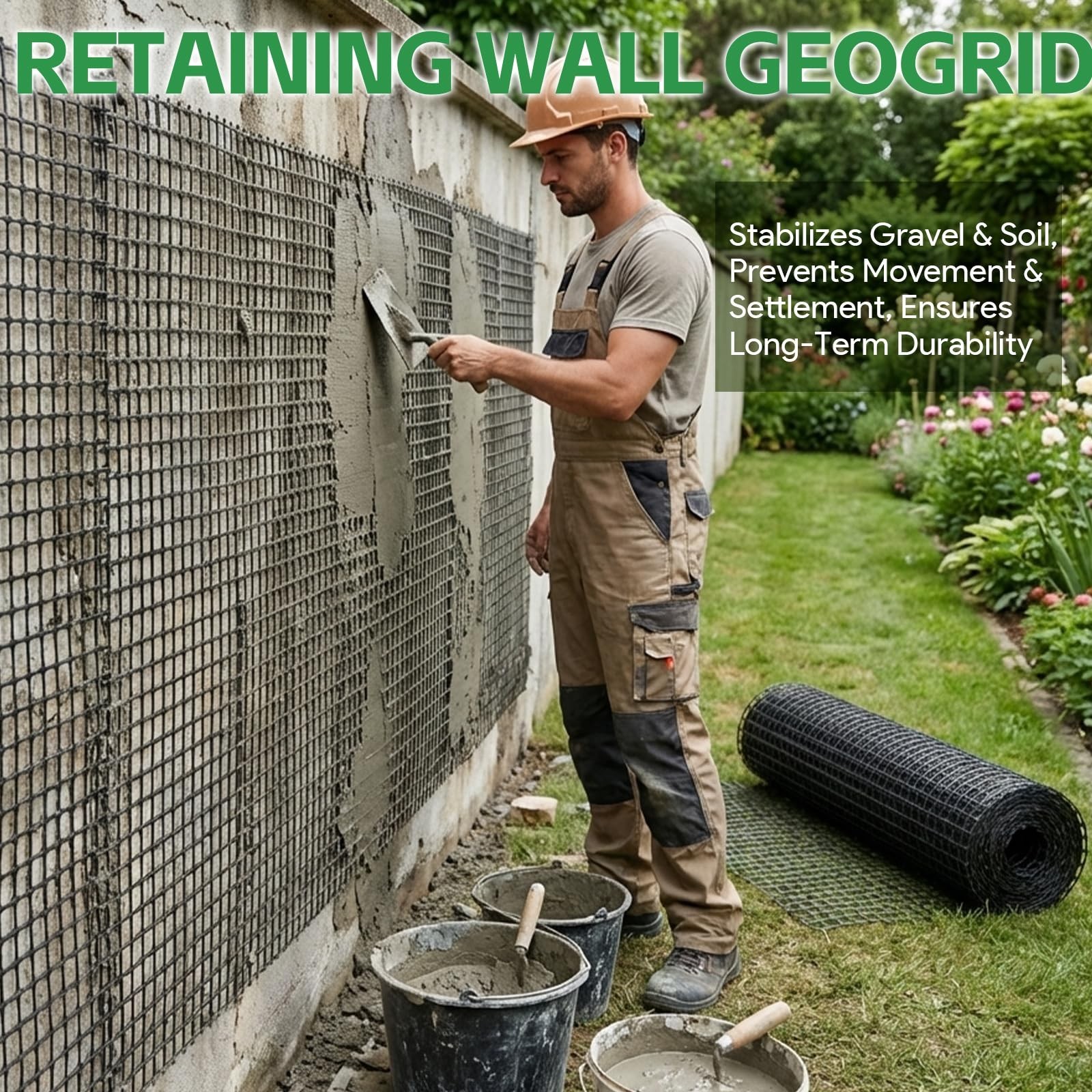 3ft x 164ft Retaining Wall Geogrid, Bi-Directional Universal Gravel Grid Geog…