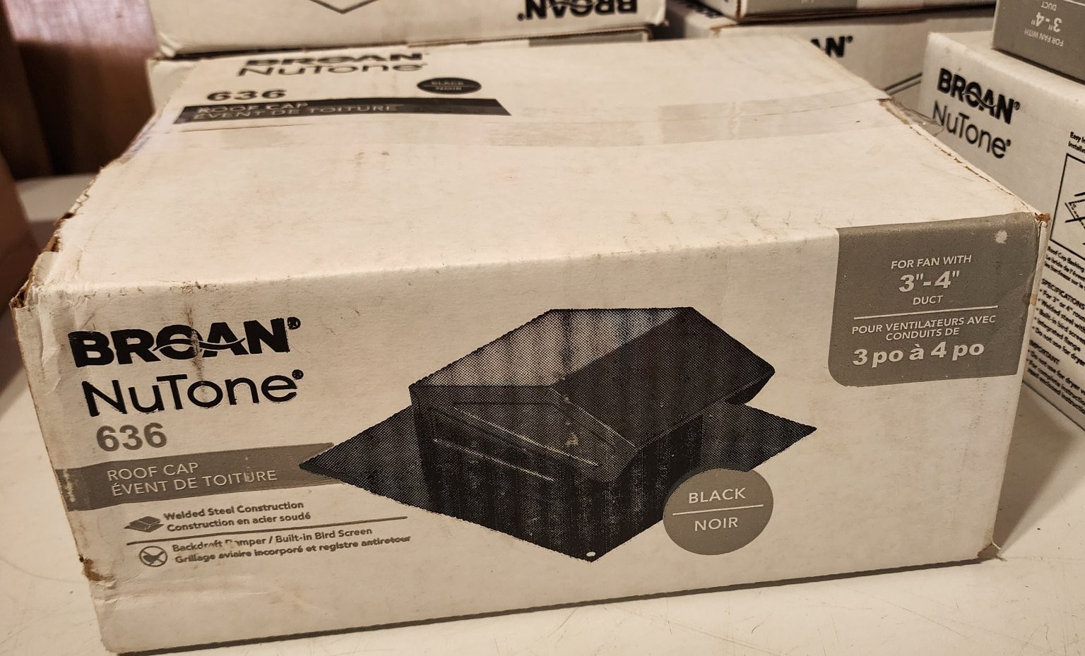 Broan NuTone 636 Roof Cap Black Steel Backdraft Damper Bird Screen