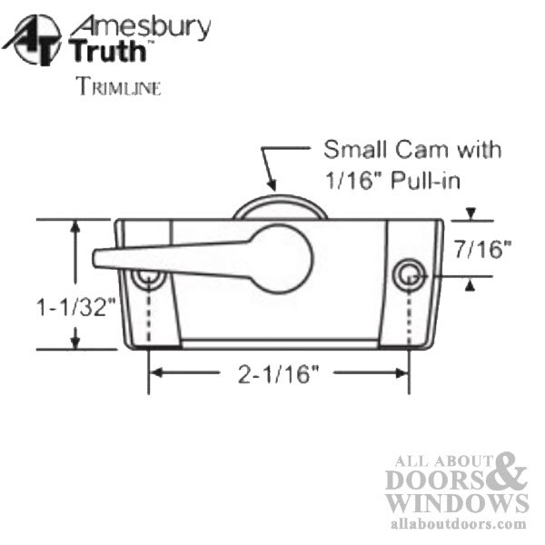 Truth Trimline Sweep Lock, 2-1/16 screw holes, 1/16 cam, 7/16 offset – Choose C