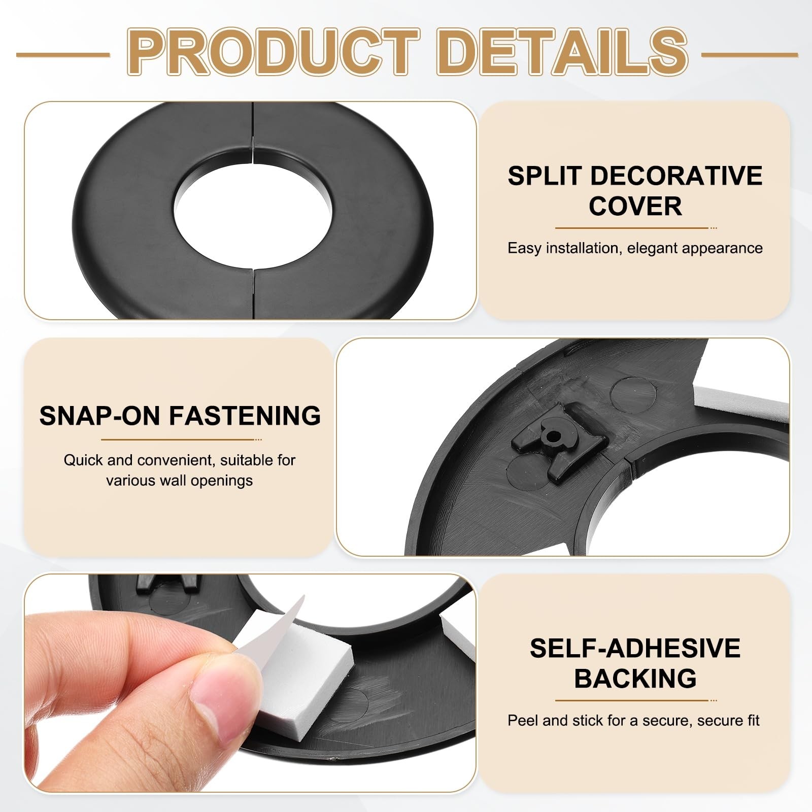 PATIKIL Wall Split Flange 105mm / 4.1″ OD, 4 Pcs Round 1.7 Inch, Black