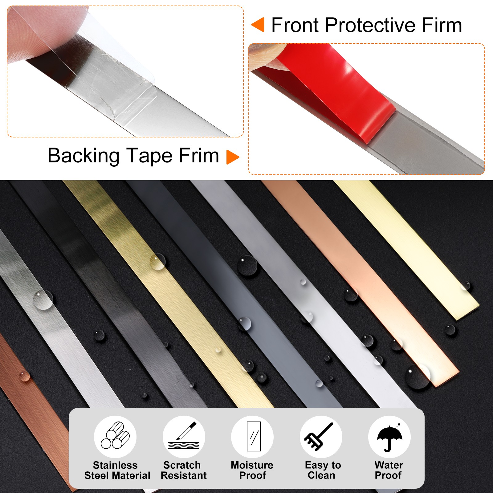 9.8ft x 1.58″ Wall Trim Self Adhesive Stainless Steel Mirror Finish Trim, Silver