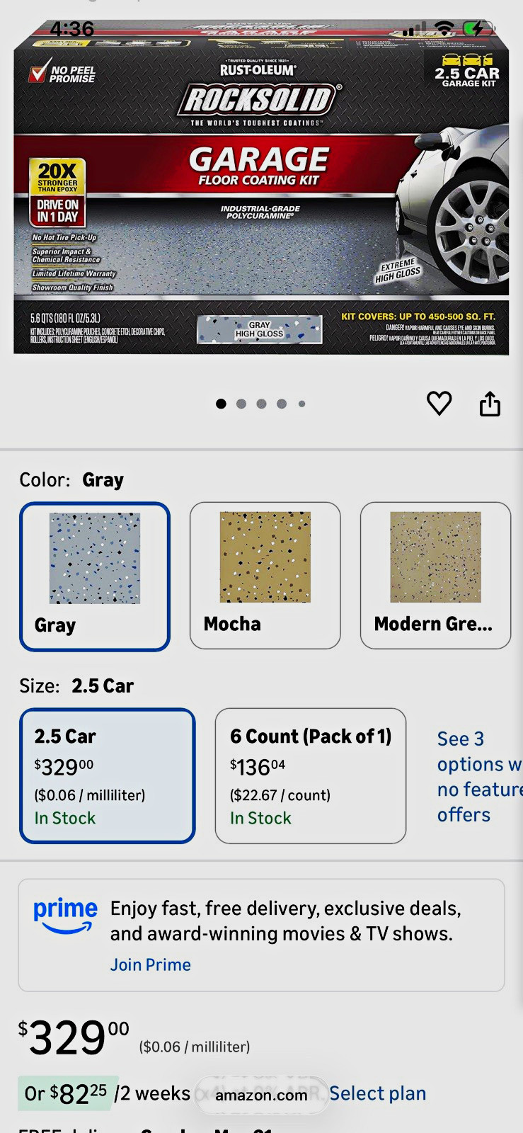 Rust-Oleum RockSolid Gray High Gloss Garage Floor Coating Kit 5.6 lb 450-500