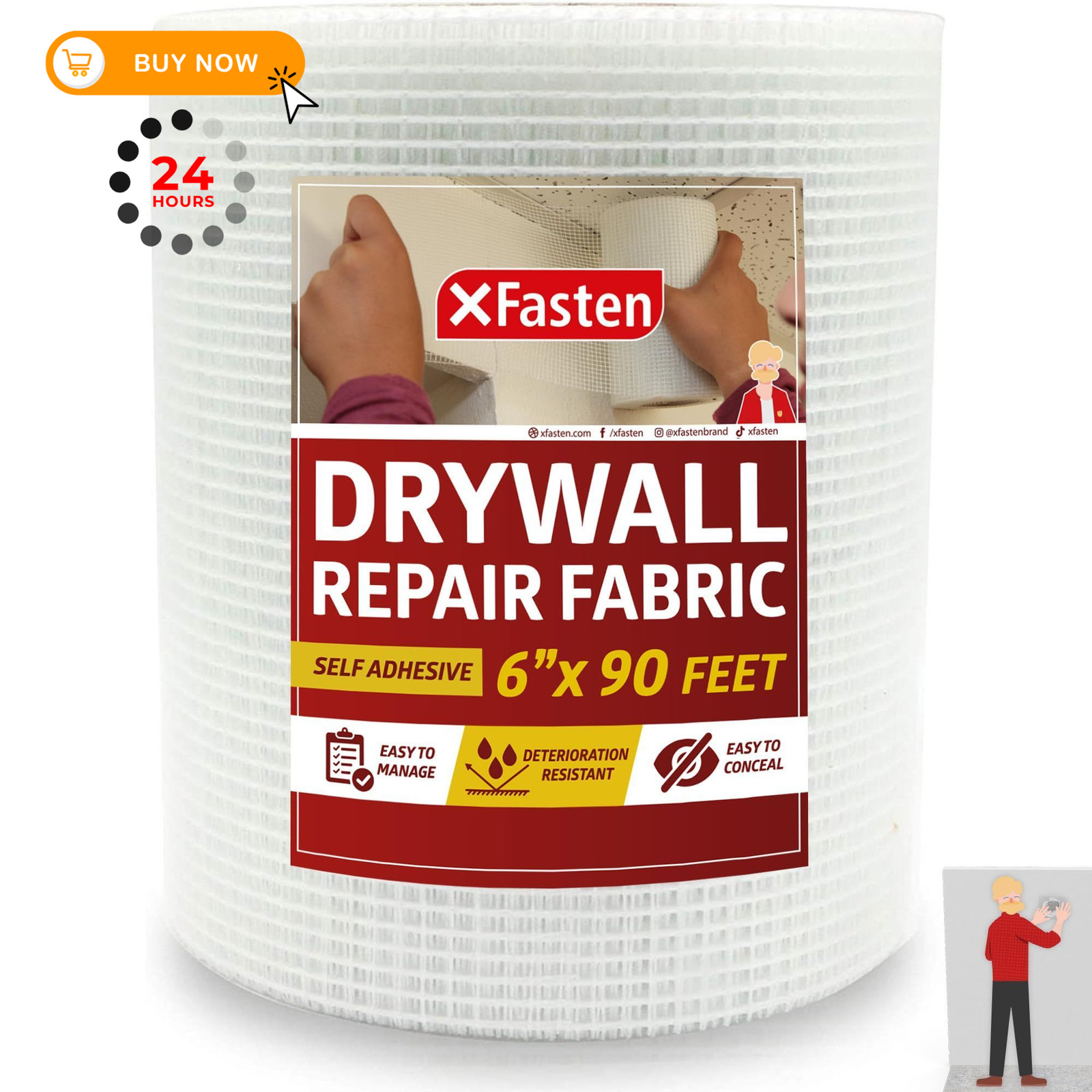 XFasten Drywall Repair Mesh Tape – 6-Inch X 6-Inches by 90-Feet, White