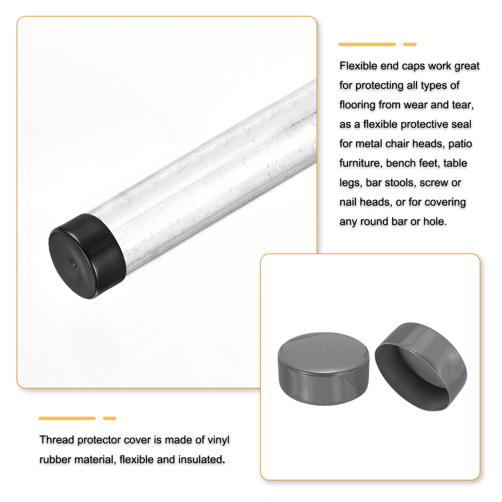 Dark Grey 180mm Rubber End Caps Round Vinyl Plug Insert Rubber Flexible