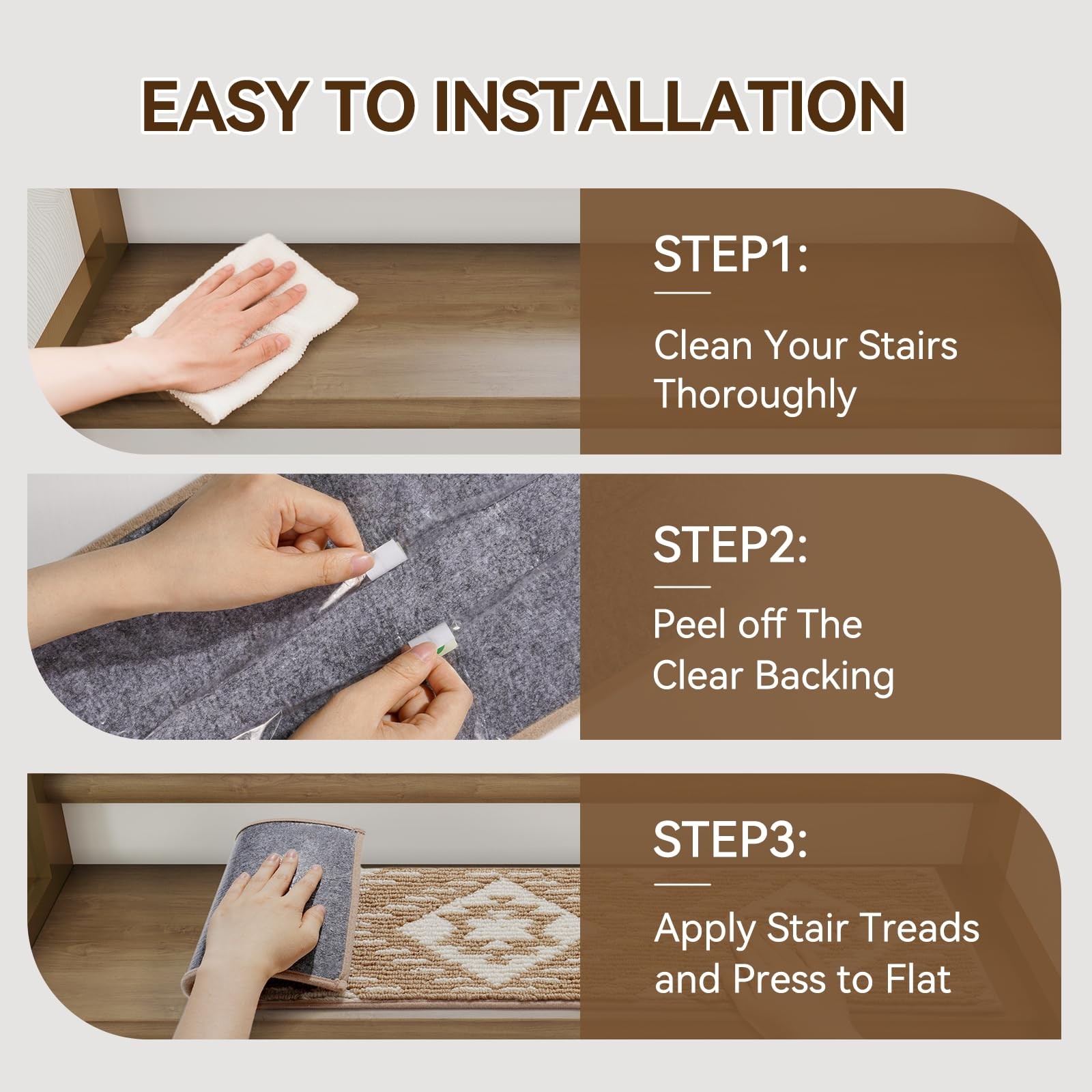 Ydkgl 15Pc Stair Treads Non-Slip Washable Peel And Stick Stair Treads For