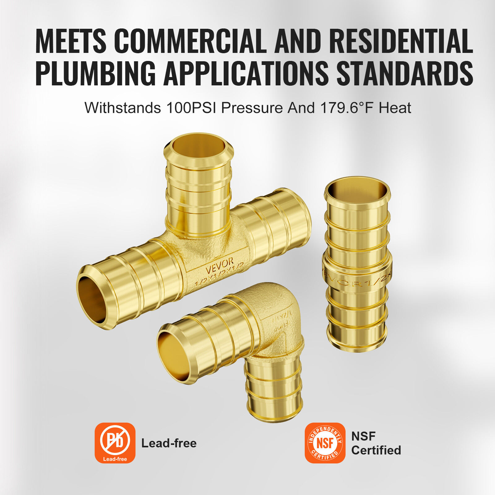 Pipe Fittings 45PCS 1/2″ PEX Crimp Brass Fittings Straight, Elbows, Tee(15/Each)