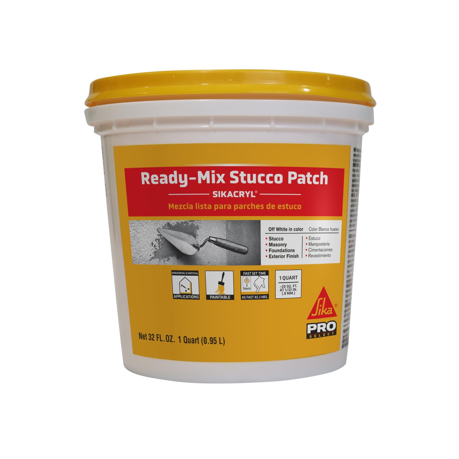 SIKA Sikacryl Stucco Repair, White, 1-Qt, Ready-Mix Stucco Patch for Large Crack