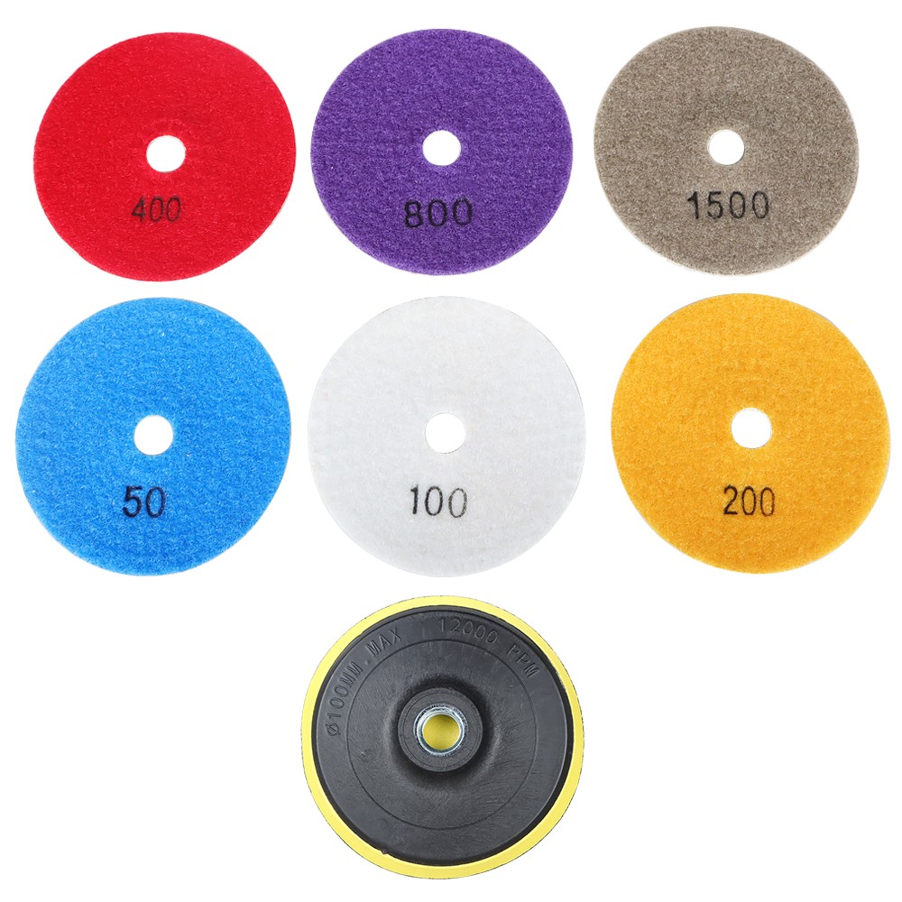 7PCS Set Wet Dry Diamond Polishing Pads 4 Inch For Granite Concrete Marble Stone