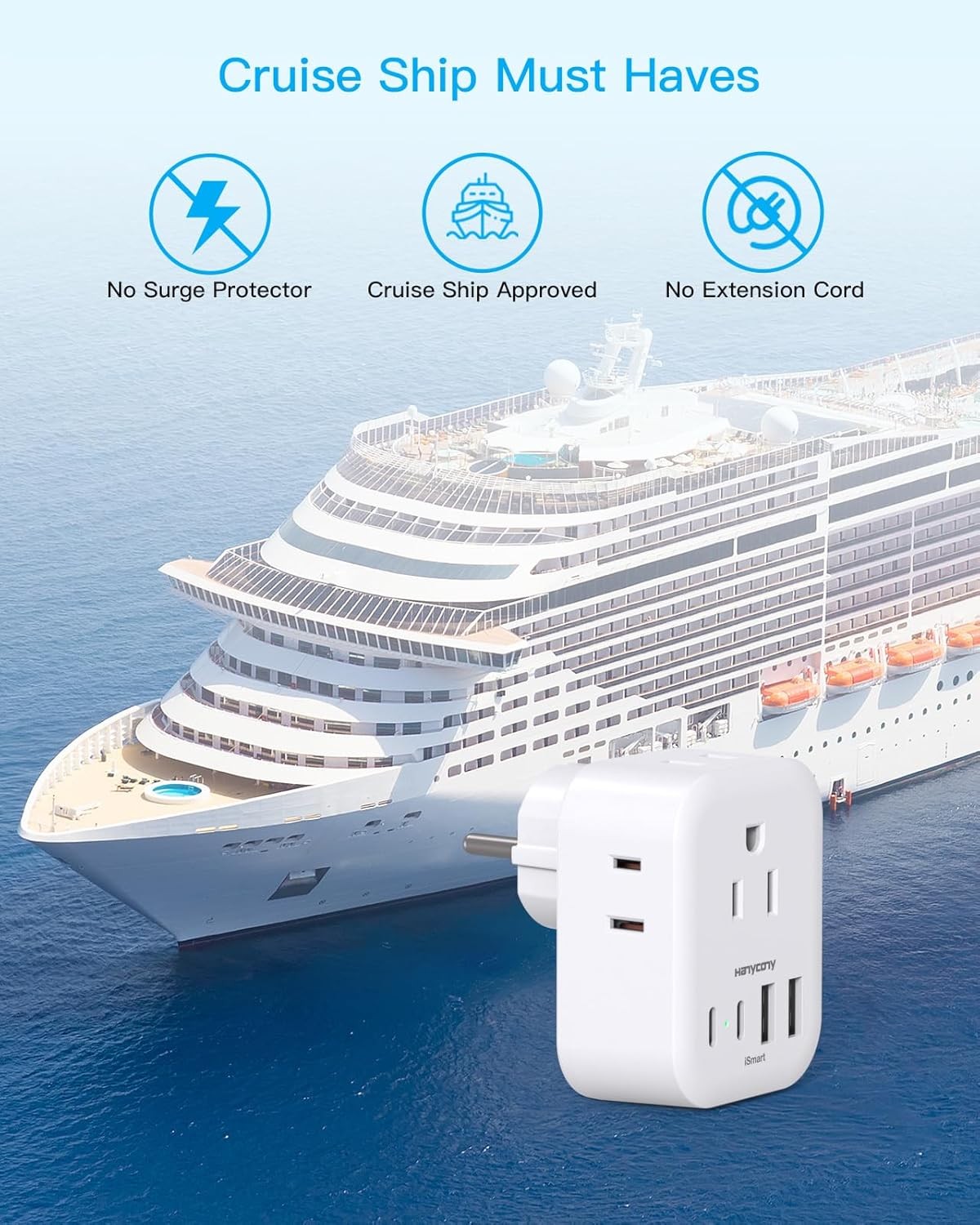Type E F Plug Adapter, HANYCONY Germany France Travel Adapter with White