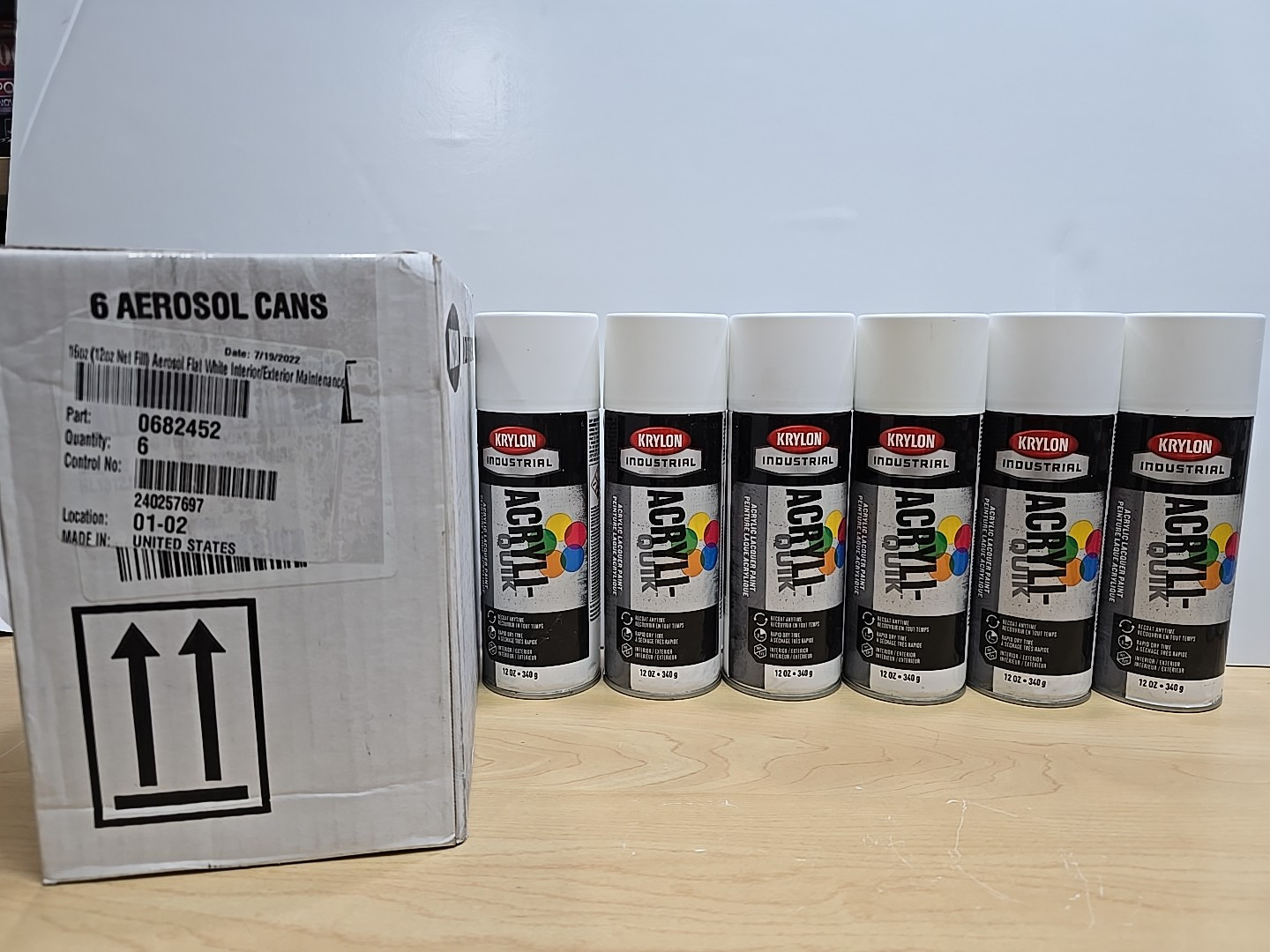 6 Krylon Industrial Acryli-Quik Acrylic Lacquer Spray Paint K01502A07 Flat White