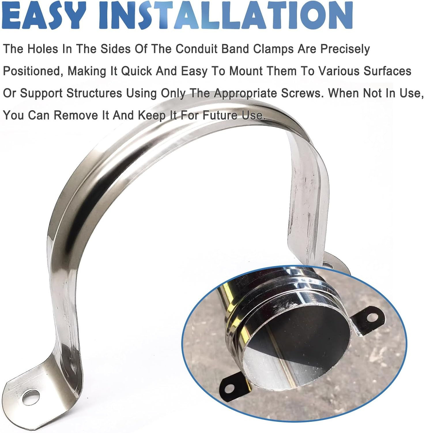 4Inch Rigid Pipe Strap Clamp-Two Hole Strap-U Bracket Tube Clip-Stainless Steel