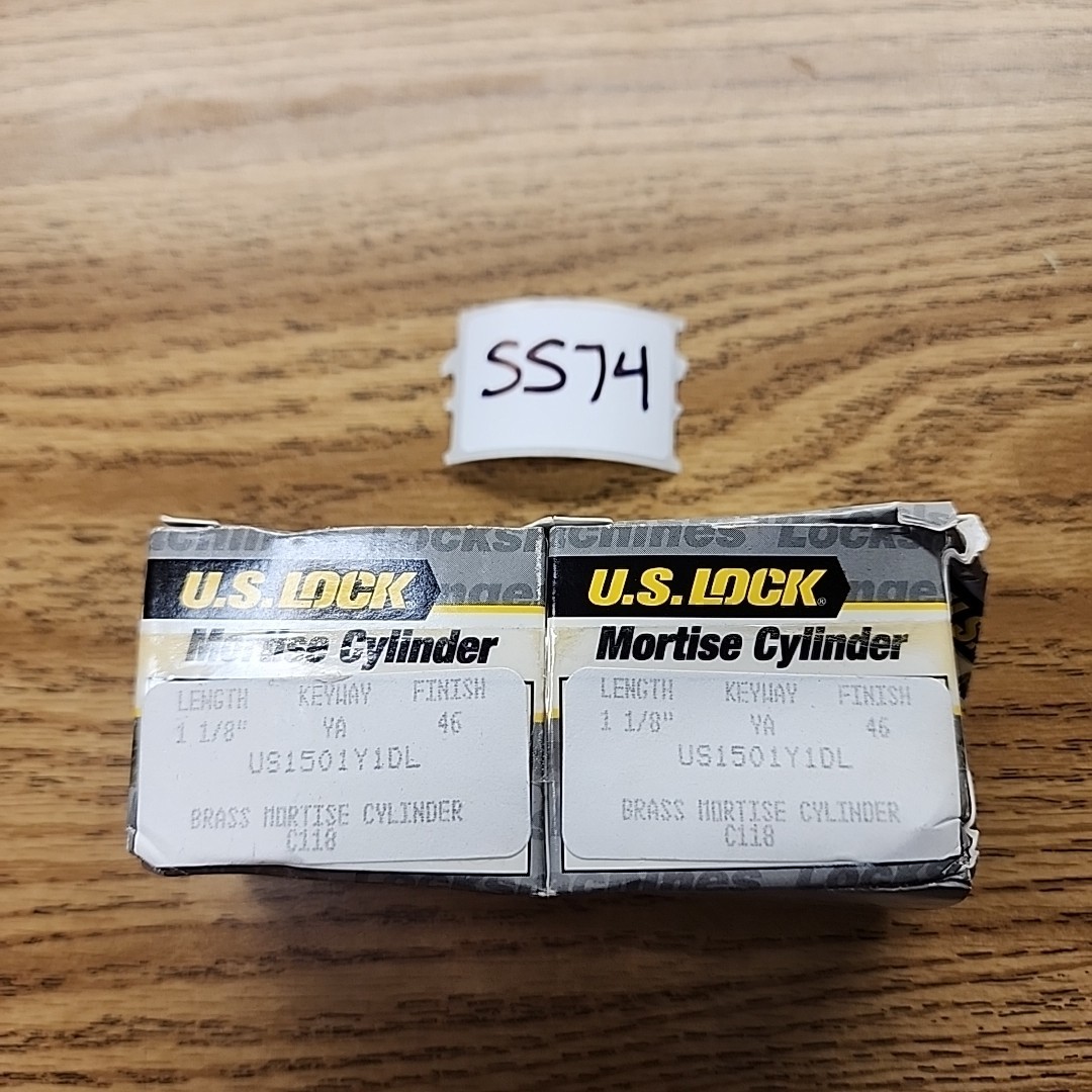 U.S. Lock 1501Y1 YA Keyway 1-1/8″ Brass Mortise Cylinder Satin Chrome Lot Of 2