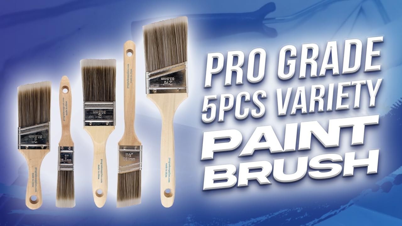 Paint Brushes, 5-Piece Paint Brush Set, Flat & Angle Brushes for Walls, Trim..