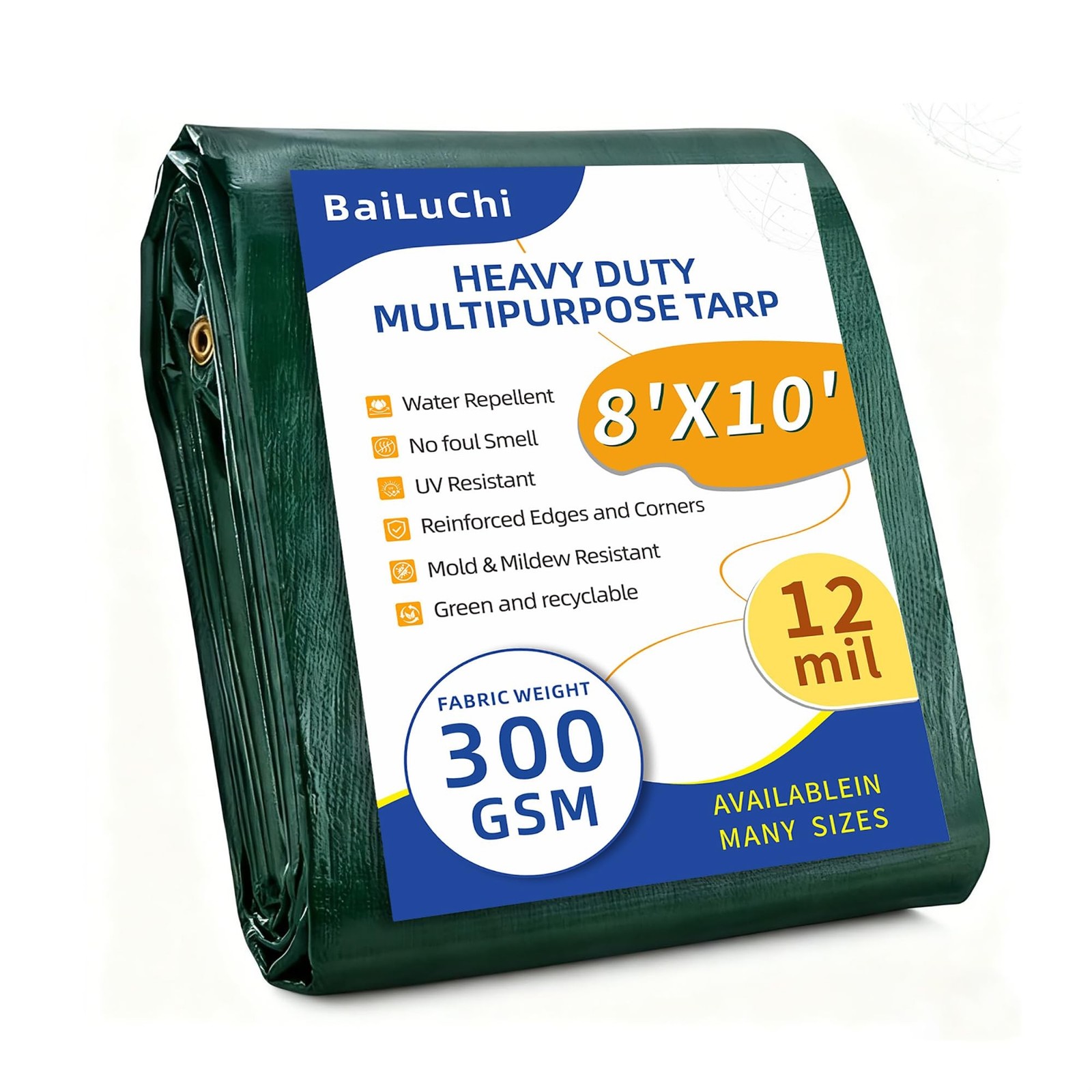 Heavy Duty Tarps 8×10 FT, 12 Mil Thick Waterproof Polyethylene Reinforced Edg…
