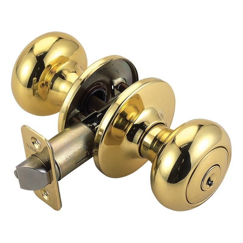 Design House Cambridge Keyed Brass Entry Door Knob in Polished Brass