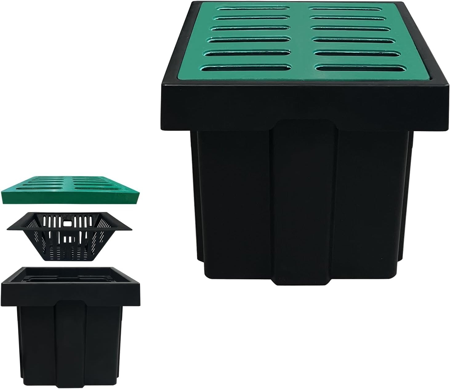 Catch Basin for Drainage with Fiber Glass Grate 18x18x15 in Large Drainage Basin