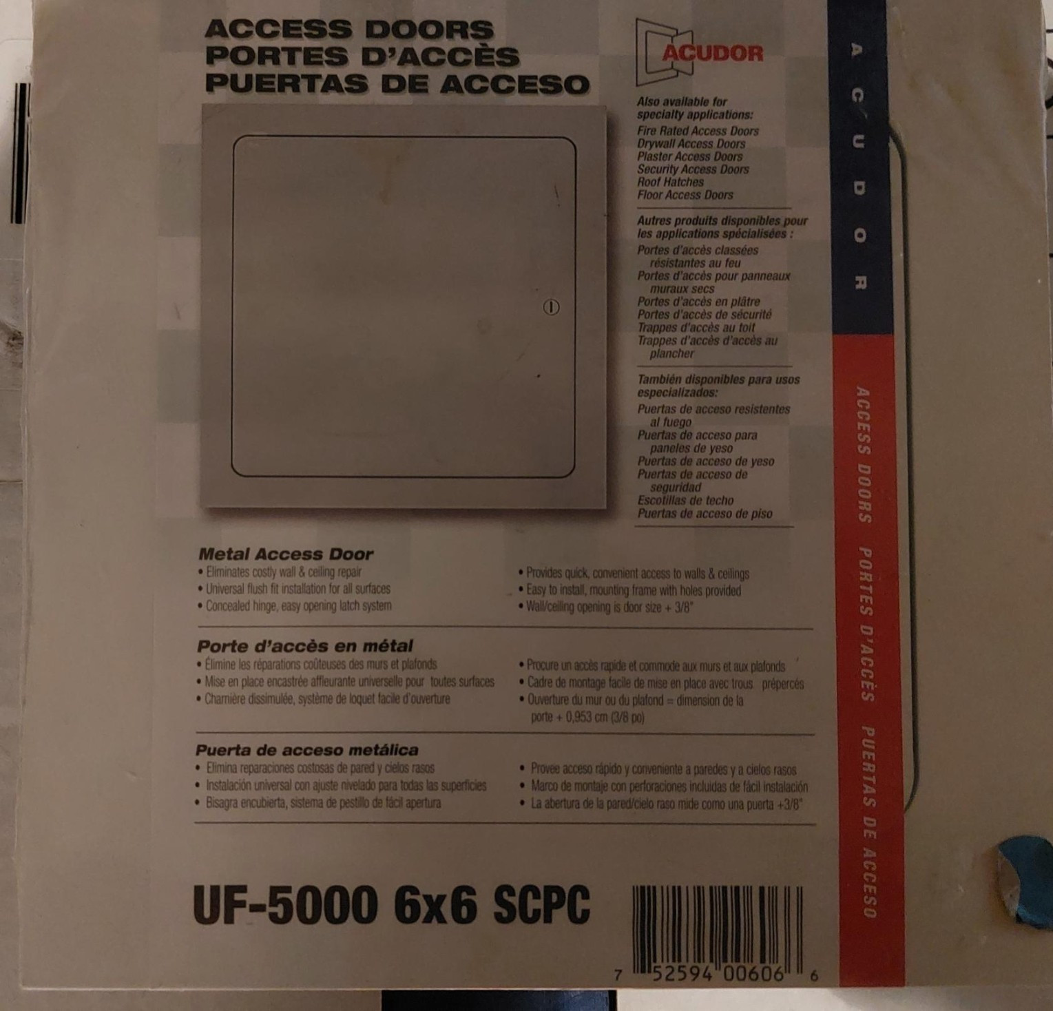 New Sealed Acudor Metal Access Door UF-5000 6×6 White
