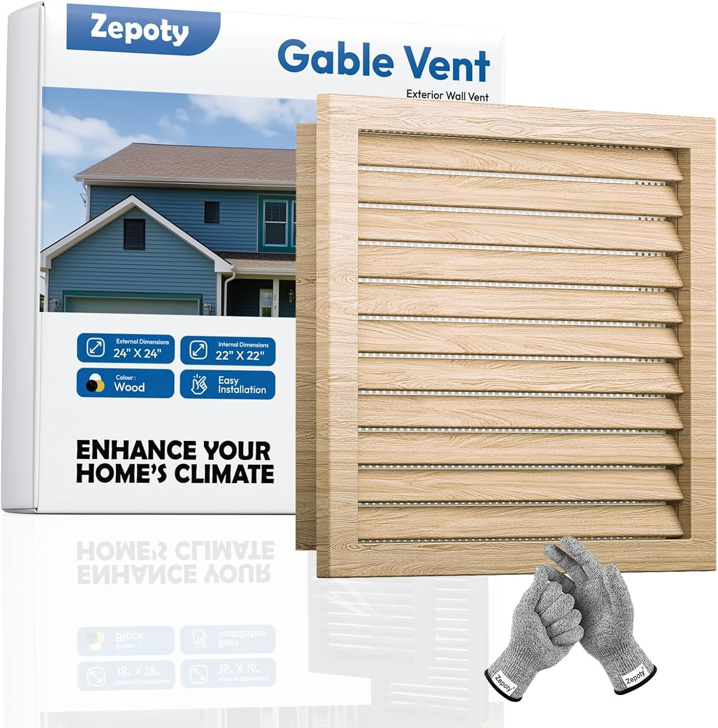 24″ X 24″ Wood Gable Vent with Metal Screen – Large Ventilation Solution, Painta
