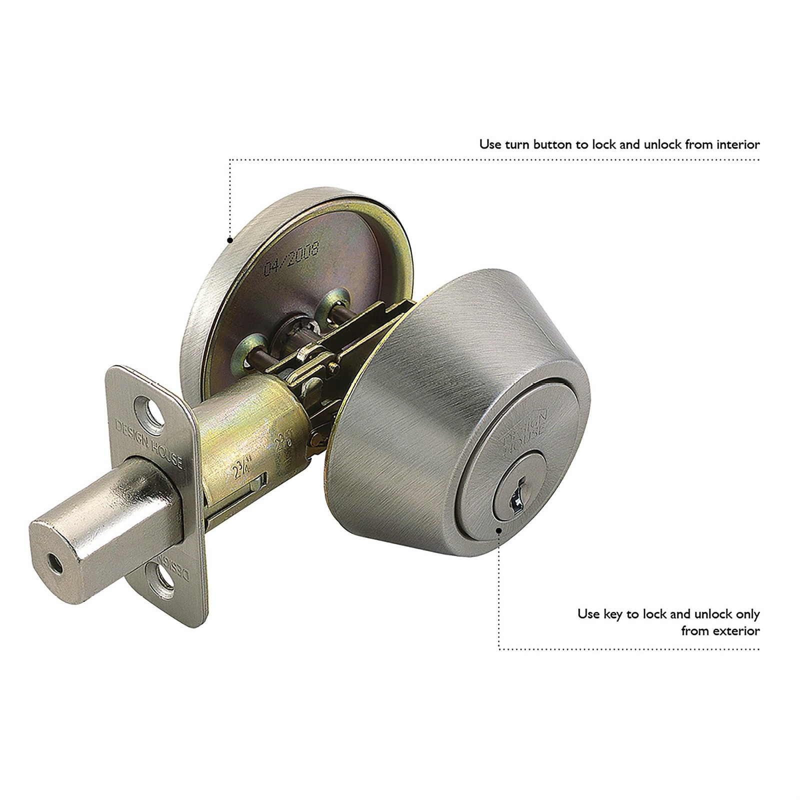 Design House Metal Single 6-Way Universal Deadbolt in Satin Nickel/Silver
