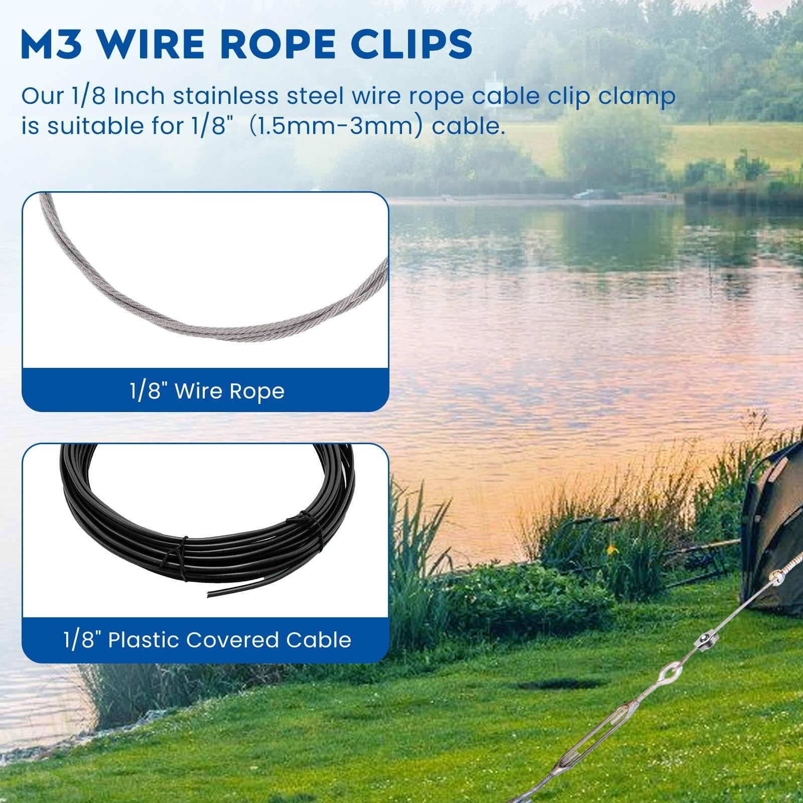 8PCS 1/8 Inches M3 304 Stainless Steel Wire Rope Cable Clip Clamp, Reusable S…