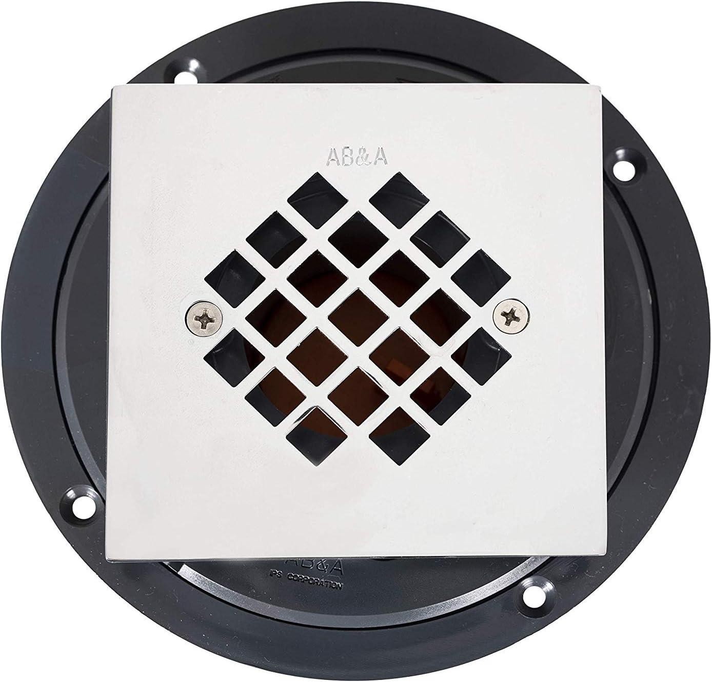 AB&A Tile Shower Drain with Reversible Clamping Ring, Square Cast Brass Grate