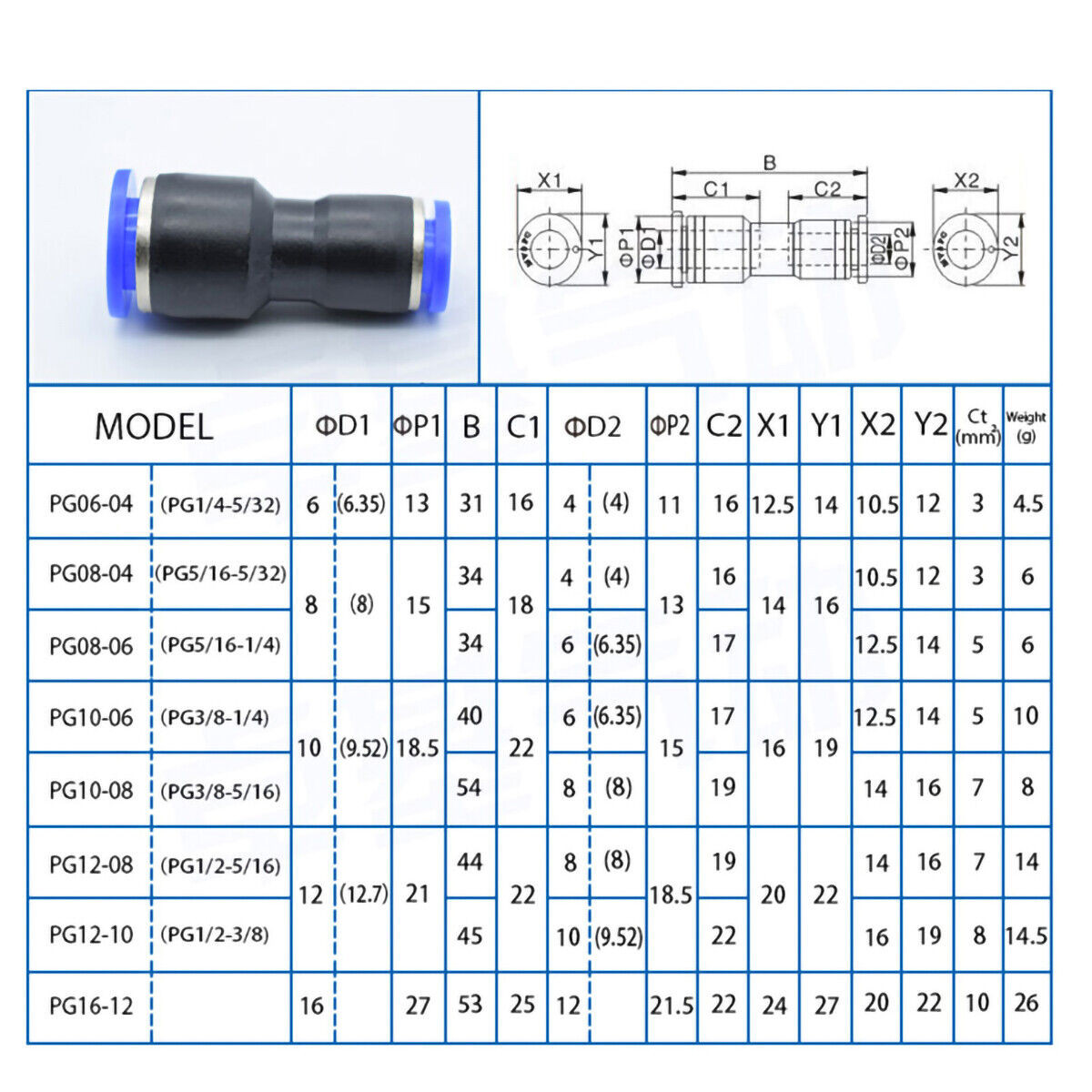PNEUMATIC PUSH IN FITTINGS CONNECTORS AIR WATER HOSE TUBE QUICK RELEASE JOINER