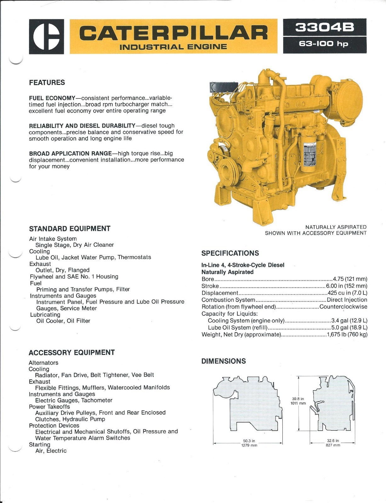 Equipment Brochure – Caterpillar – 3304B Industrial Engine c1982 2 items (E3916)