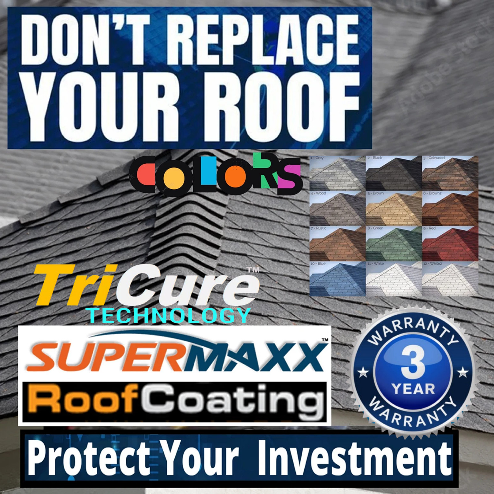 NANO ROOF COATING CUSTOM COLORS FOR ASPHALT SHINGLES CONCRETE -ONE GALLON 128OZ