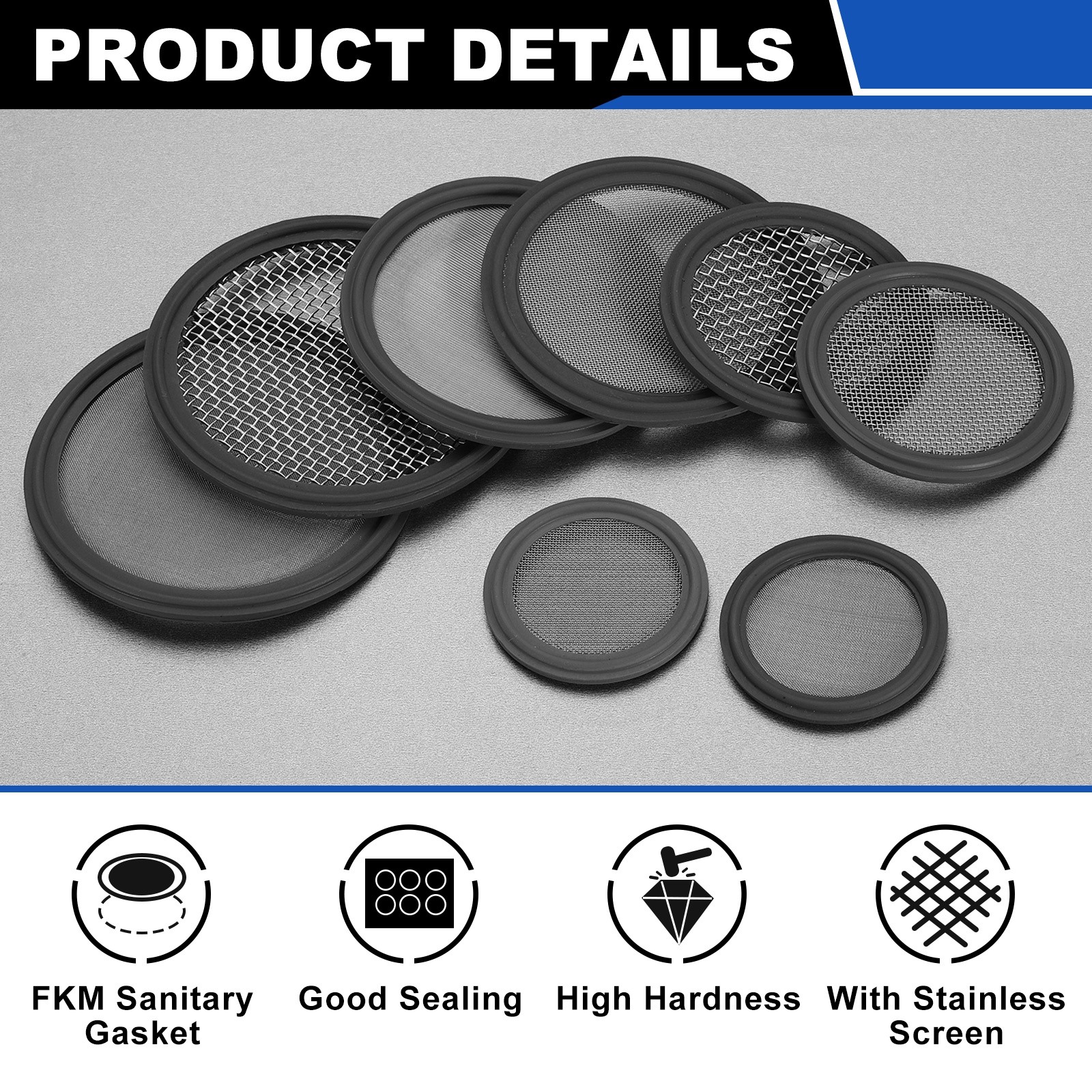 2” FKM Sanitary Gasket, 20 Mesh Sanitary Filter Gasket, Grey