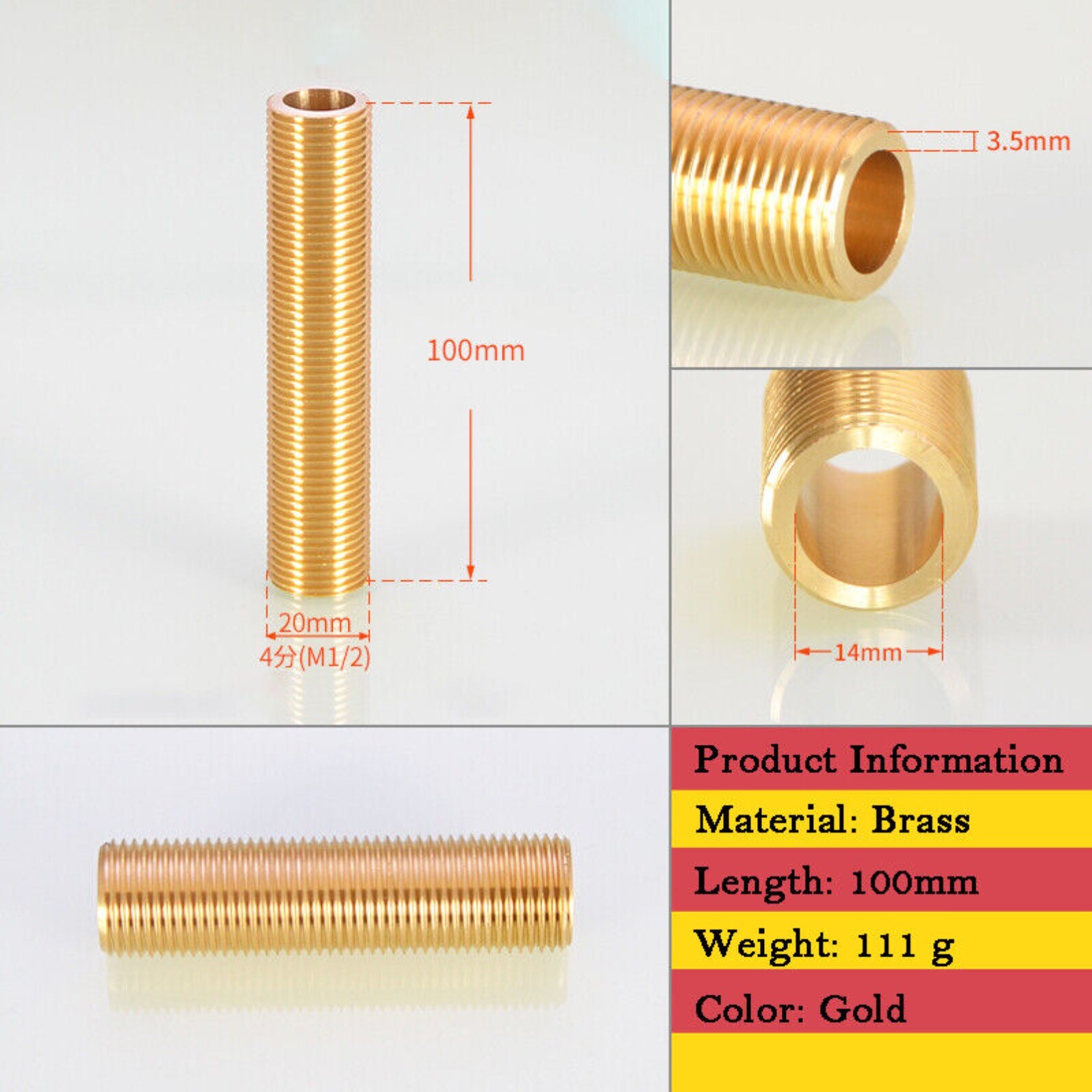 1/2″ BSP Brass Running Nipple Plumbing Fitting Threaded Long (Len-30-120mm)