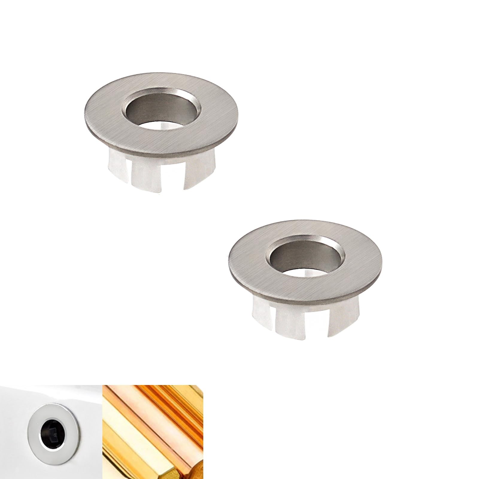 2 Pcs Sink Overflow Ring Brushed Nickel Bathroom Copper Ring-silvery