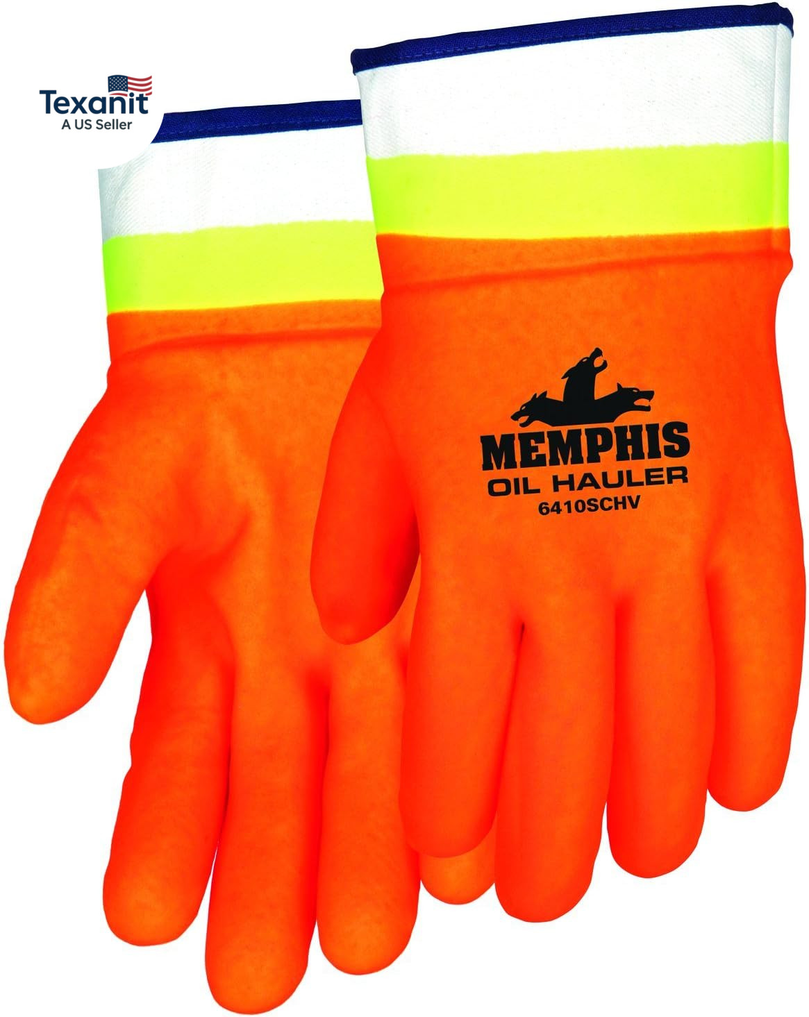 6410SCHV Premium Double-Dipped Hi-Viz PVC Jersey Lined Sandpaper Finish Men’S Gl
