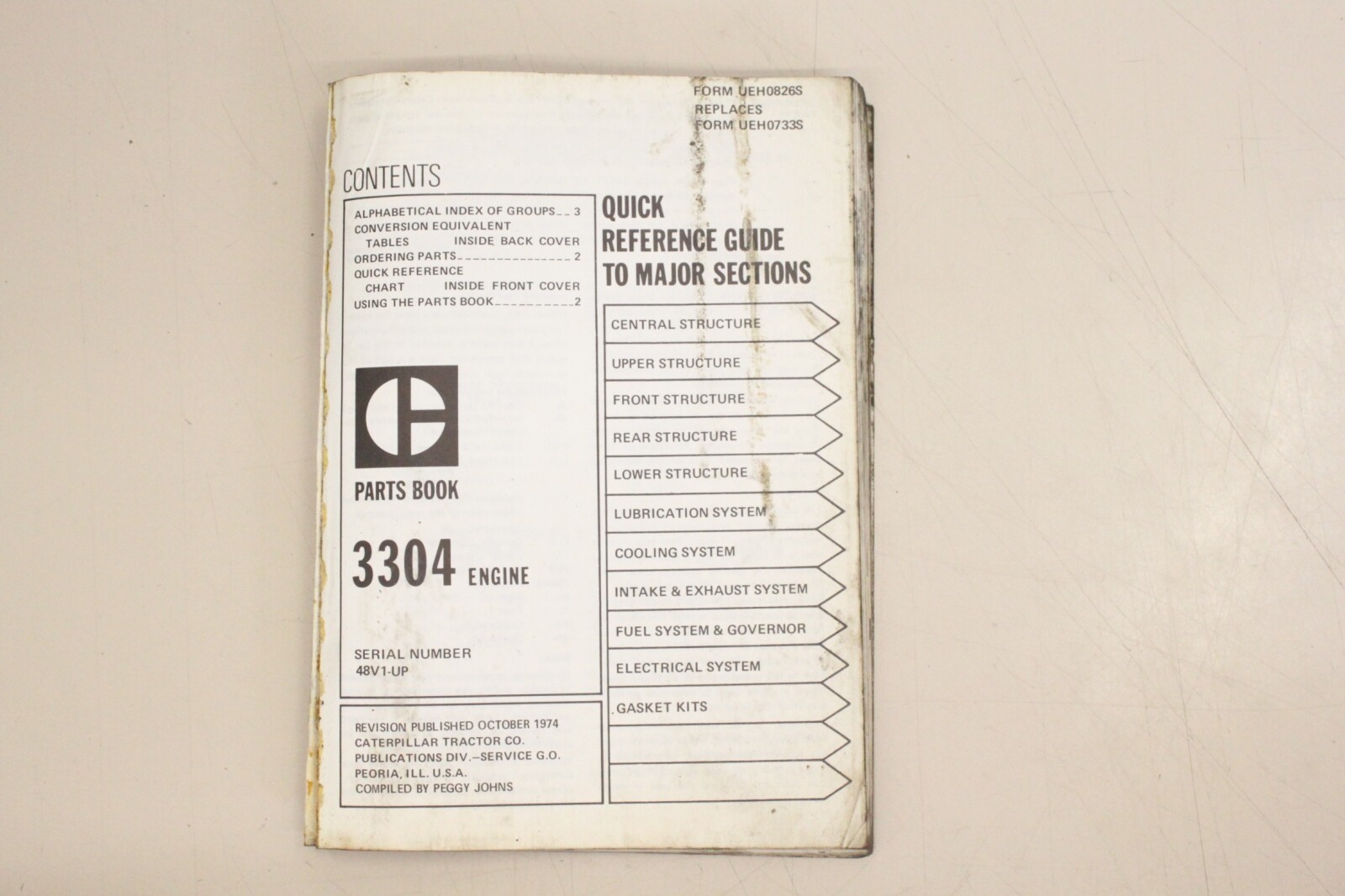 CATEPILLAR CAT PARTS BOOK 3304 Engine 1974 Ersatzteileliste UEH0826S