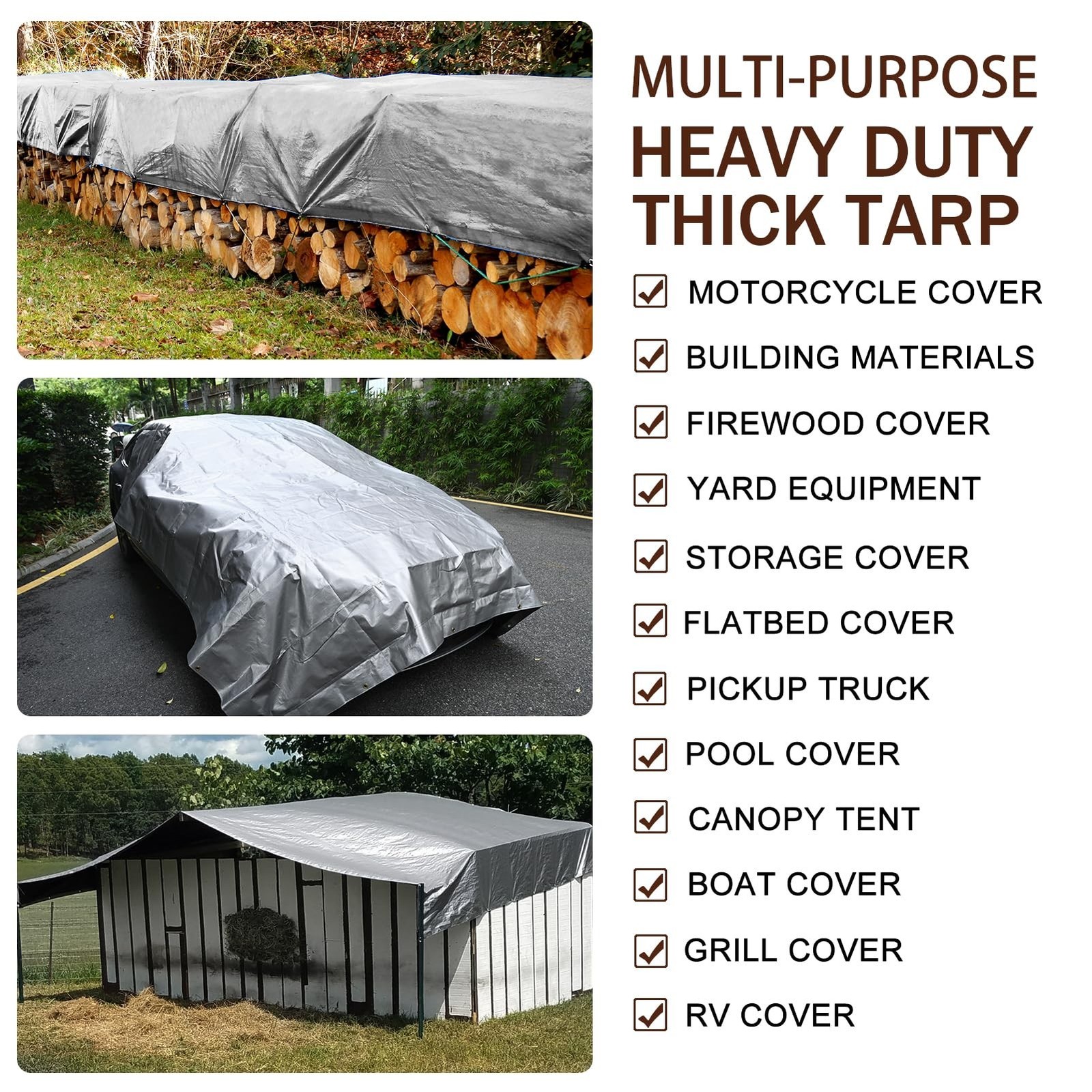 Sunvigor Tarp Waterproof 10x12Ft, Heavy Duty Tarp Cover Extra Thick 14 Mil Te…