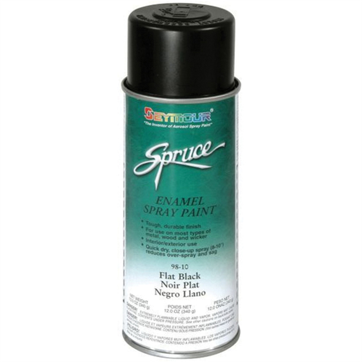 Seymour Spruce 98-10 Enamel Spray Paint, 16 fl-oz Aerosol Can, Flat Black, 15 s